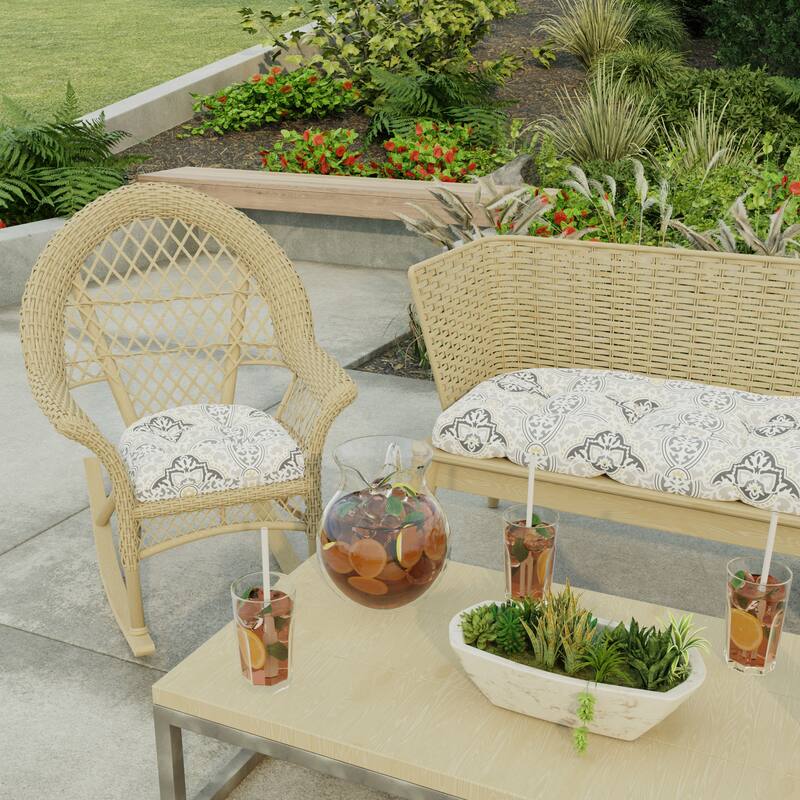 18" x 18" Grey Quatrefoil Tufted Contoured Outdoor Wicker Seat Cushion